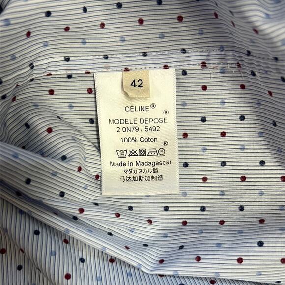 Celine Light Blue Polka Dot Button Down Shirt - Picture 4 of 13